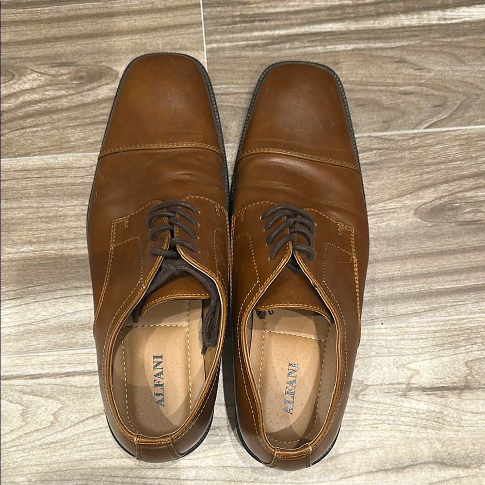 Alfani Brown Leather Oxfords Classic Formal Style